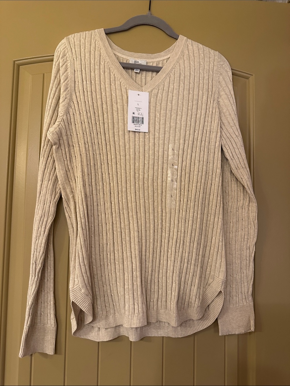 Kim Rogers Cream Ribbed V-Neck Sweater